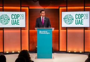 COP28 President Dr. Sultan Al Jaber speaks during the second Earthshot Prize Innovation Summit in partnership with Bloomberg Philanthropies, in New York City on September 19, 2023.