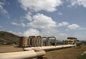 The Olkaria geothermal plat in central Kenya extracts heat from some 2 km below the Earth's surface to generate electricity.