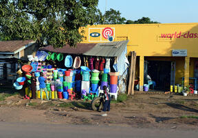 Plastic objects used throughout the world. Here, in Kampala, Uganda.