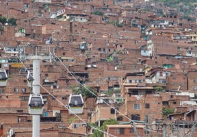 View from the Medellín cable car over deprived neighborhoods in Colombia 