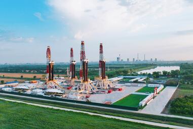 Site de forage de gaz de schiste dans la province de Shandong, en Chine.