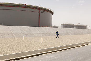 Tank farm at the SATORP refinery in Jubail, Saudi Arabia.