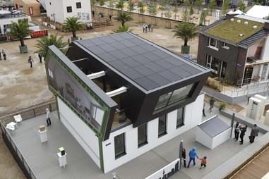 A "house of the future" at the Solar Decathlon Europe 2014 in Versailles, France.